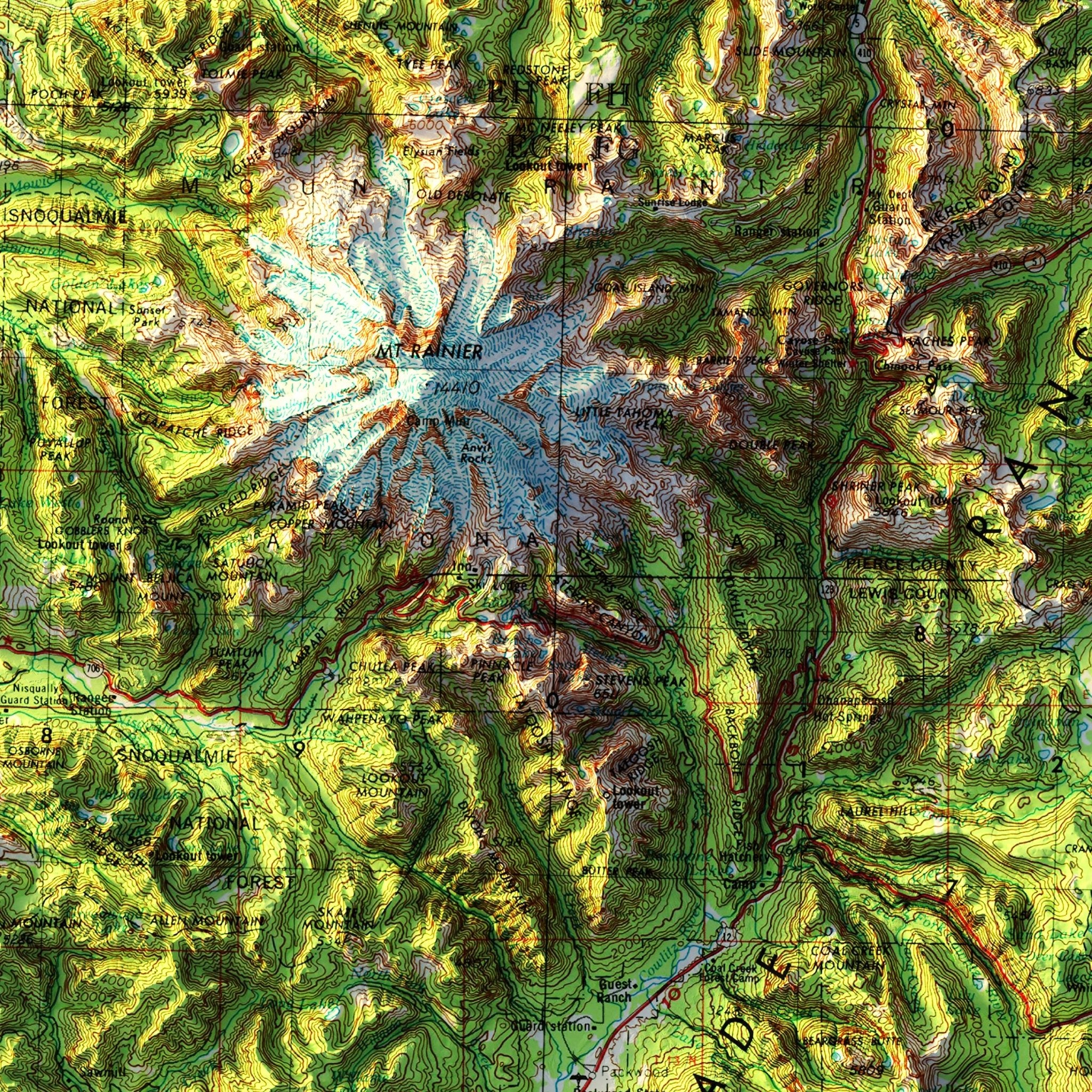 Yakima, WA 1958 Shaded Relief Map - Muir Way - Vintage Relief