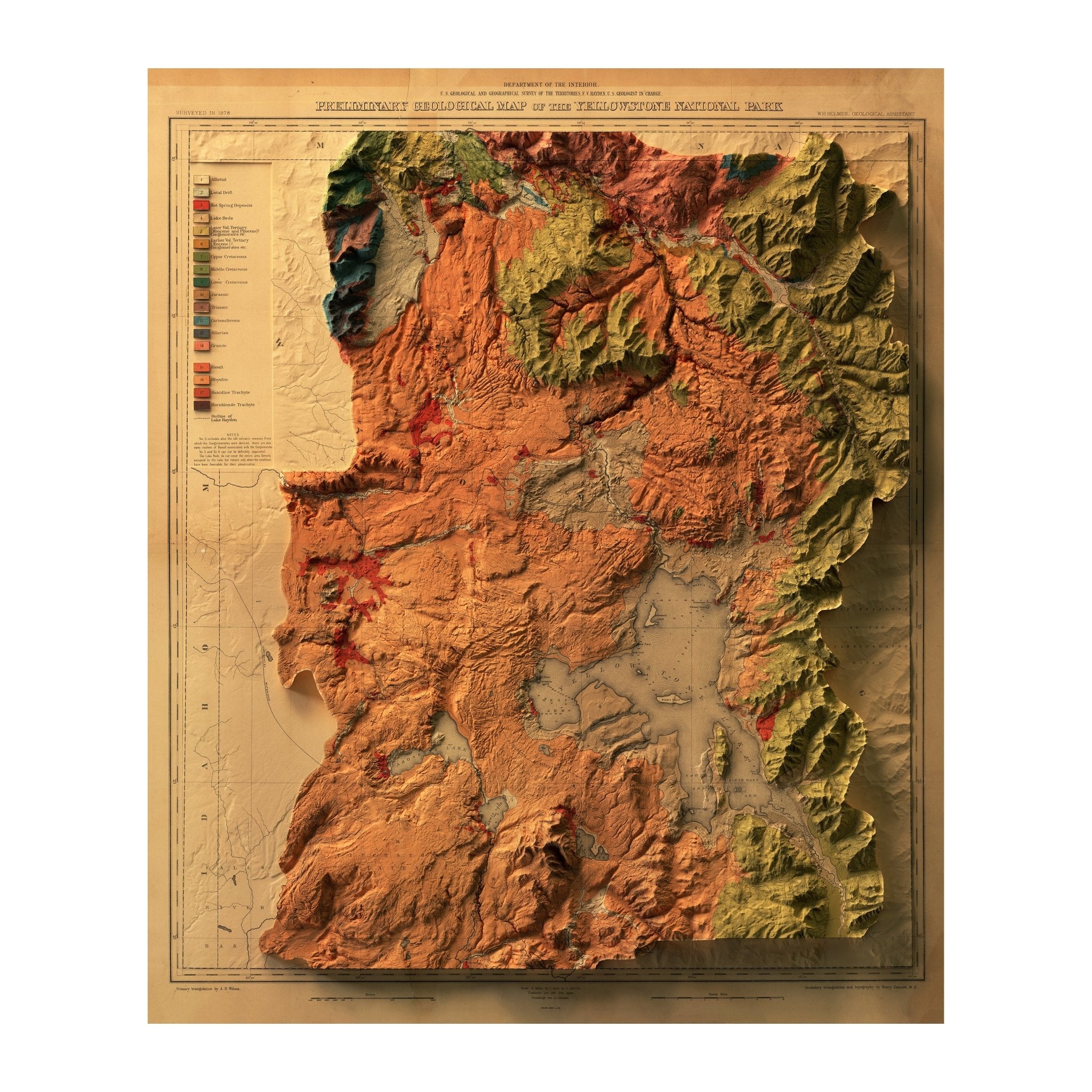 Yellowstone 1878 Shaded Relief Map - Muir Way - Vintage Relief