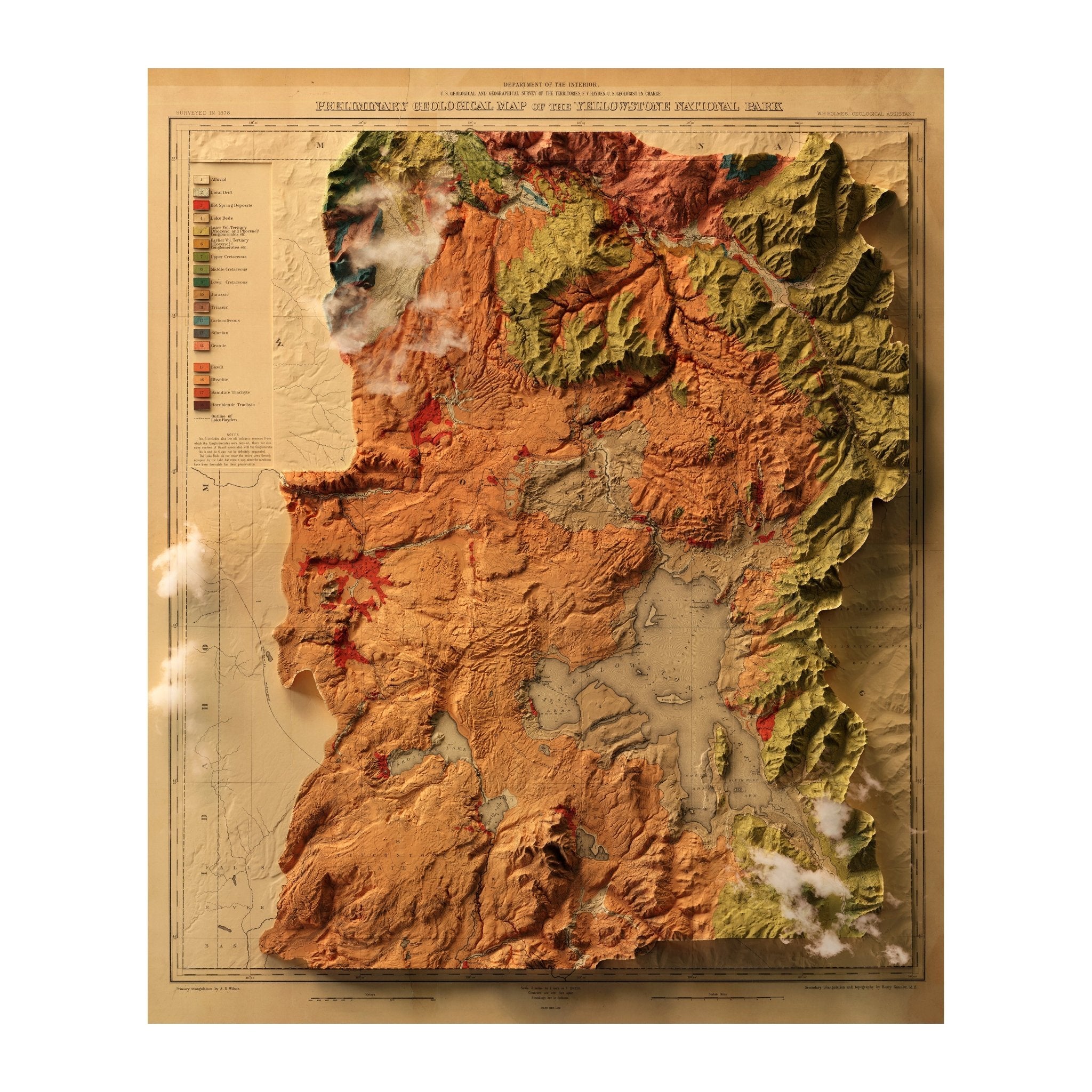 Yellowstone 1878 Shaded Relief Map - Muir Way - Vintage Relief