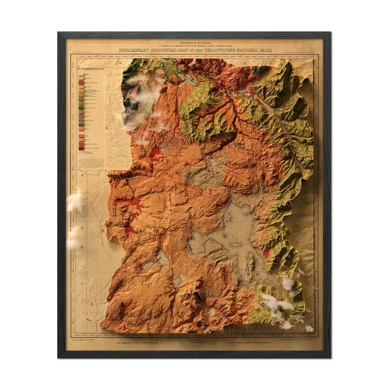 Yellowstone 1878 Shaded Relief Map - Muir Way - Vintage Relief