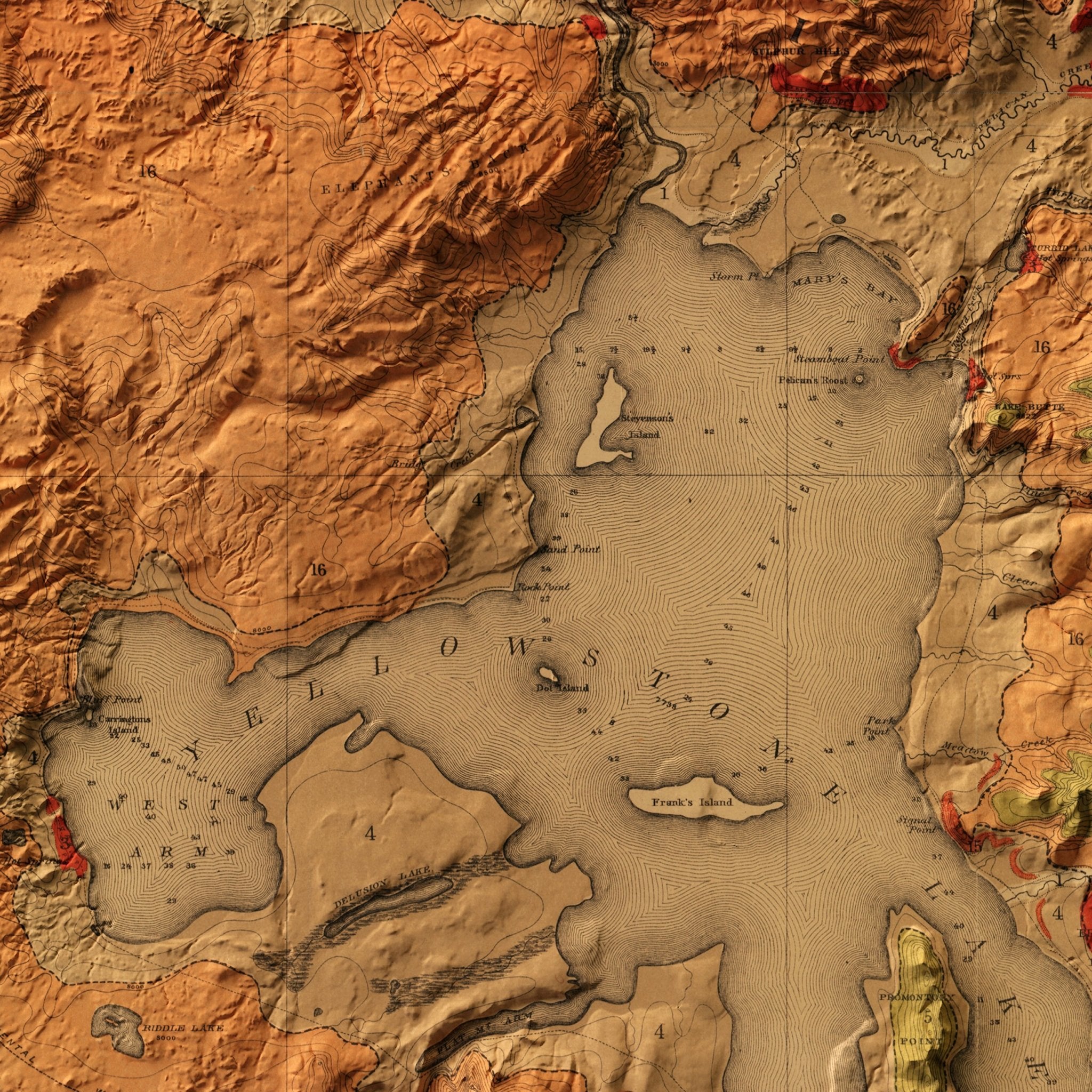 Yellowstone 1878 Shaded Relief Map - Muir Way - Vintage Relief