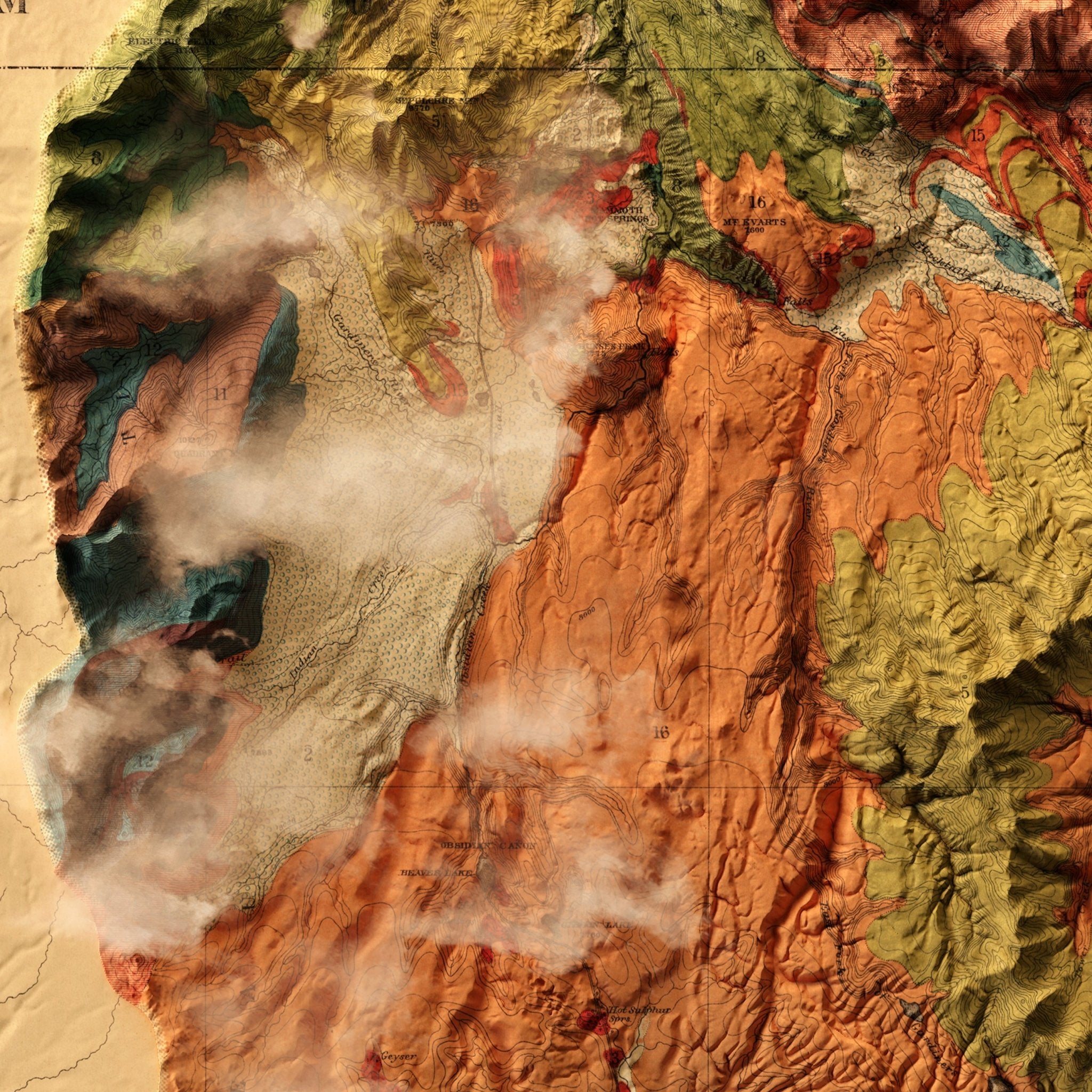 Yellowstone 1878 Shaded Relief Map - Muir Way - Vintage Relief