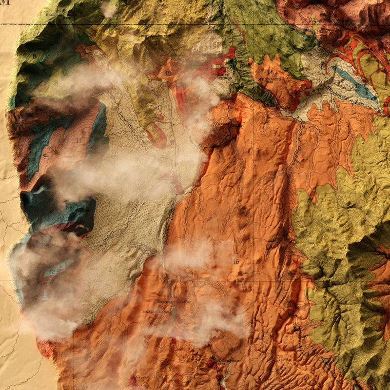 Yellowstone 1878 Shaded Relief Map - Muir Way - Vintage Relief