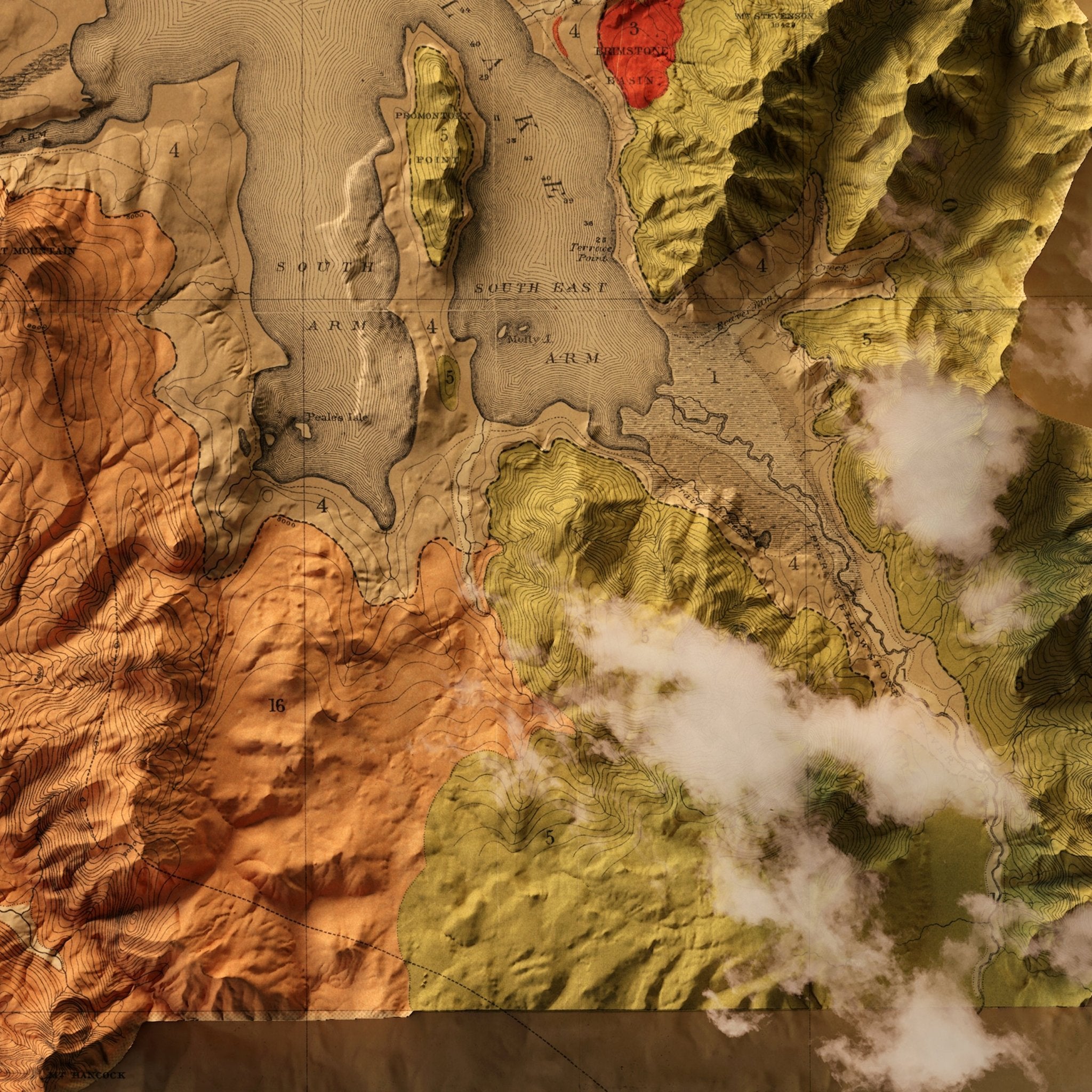 Yellowstone 1878 Shaded Relief Map - Muir Way - Vintage Relief