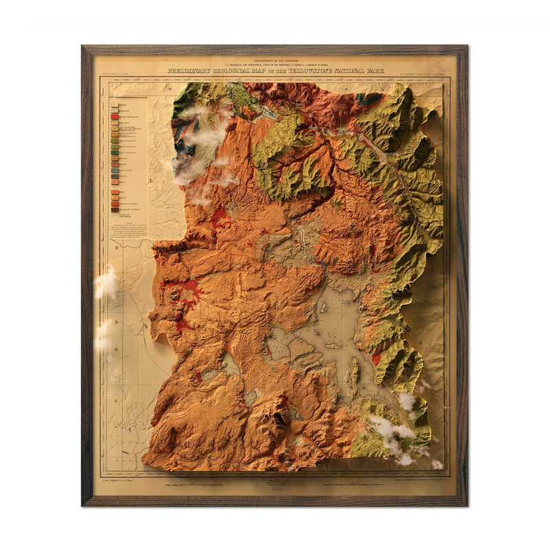 Yellowstone 1878 Shaded Relief Map - Muir Way - Vintage Relief