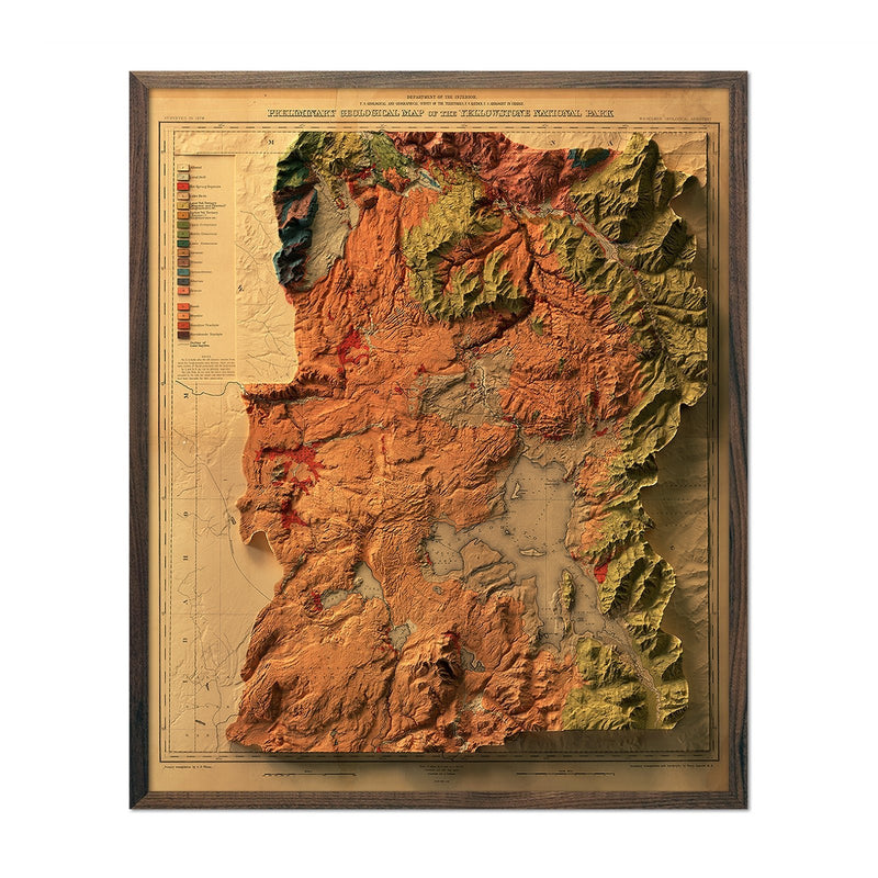 Yellowstone 1878 Shaded Relief Map - Muir Way - Vintage Relief