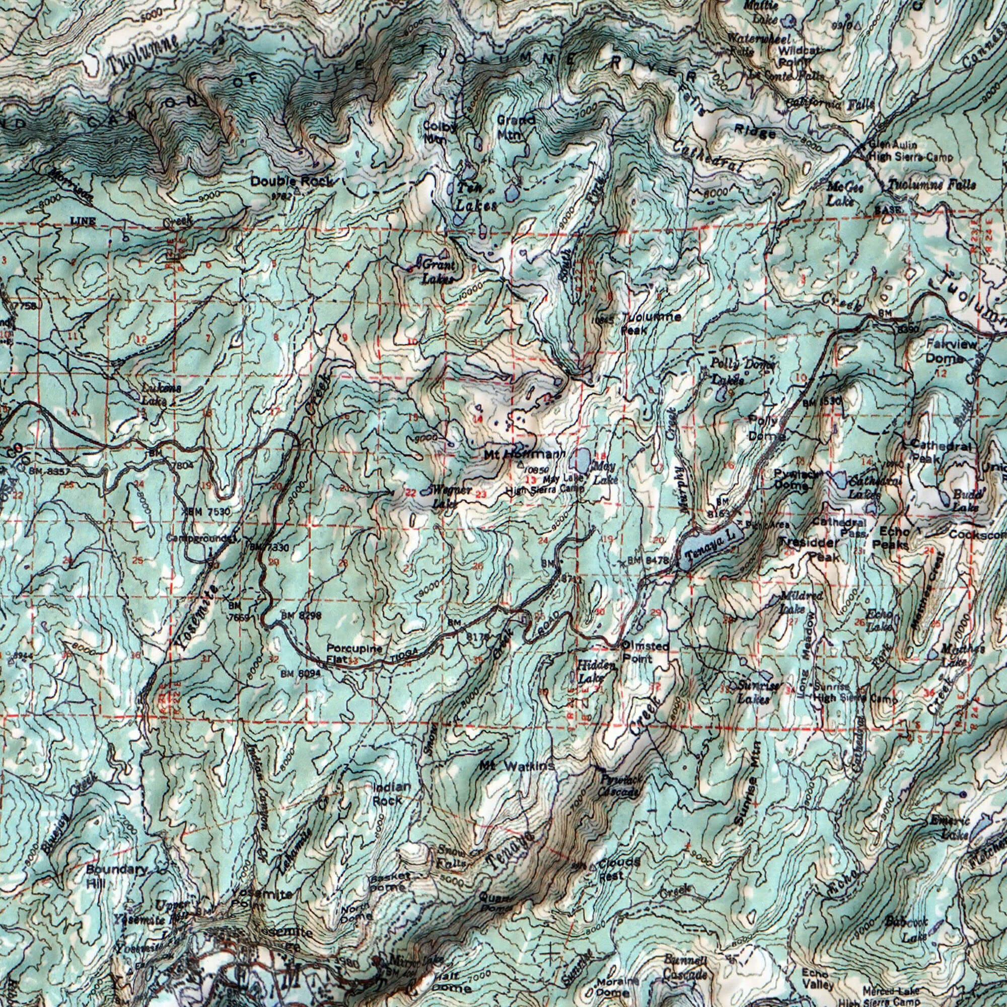 Yosemite 1958 3D Raised Relief Map - Muir Way - 3D