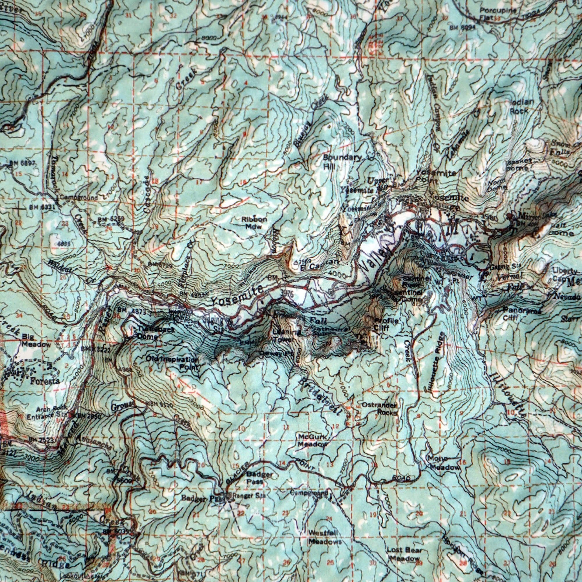Yosemite 1958 3D Raised Relief Map - Muir Way - 3D