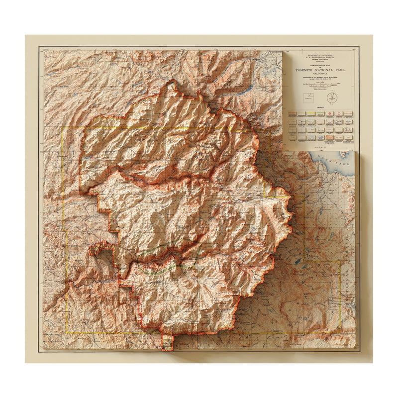 Yosemite 1910 Shaded Relief Map - Muir Way - Vintage Relief