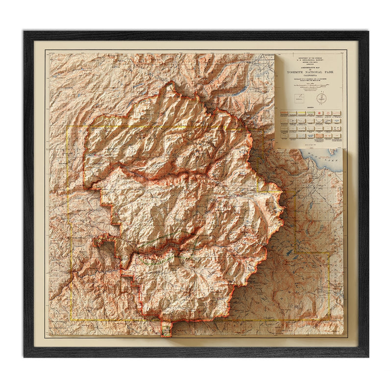 Yosemite 1910 Shaded Relief Map - Muir Way - Vintage Relief