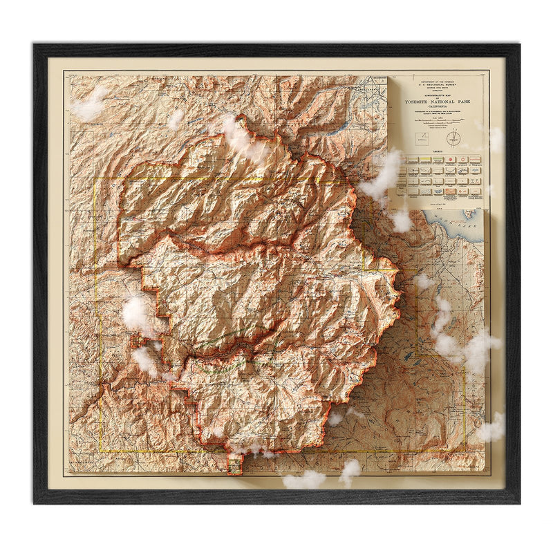 Yosemite 1910 Shaded Relief Map - Muir Way - Vintage Relief