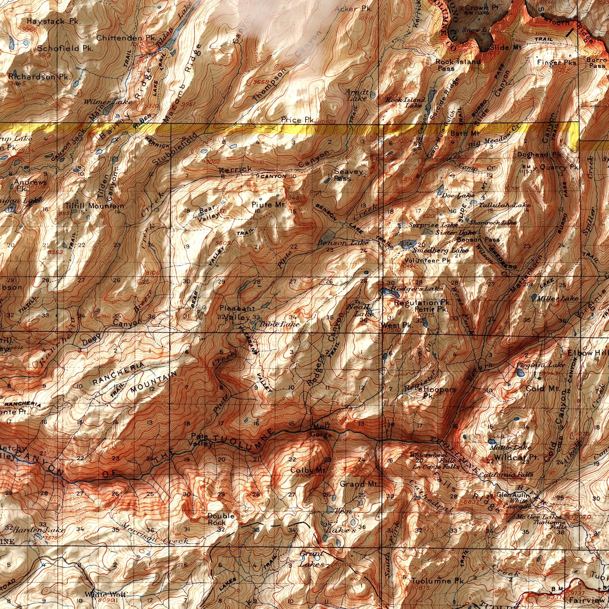 Yosemite 1910 Shaded Relief Map - Muir Way - Vintage Relief