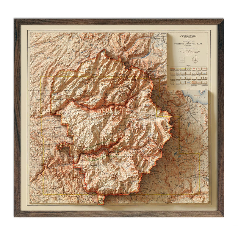 Yosemite 1910 Shaded Relief Map - Muir Way - Vintage Relief