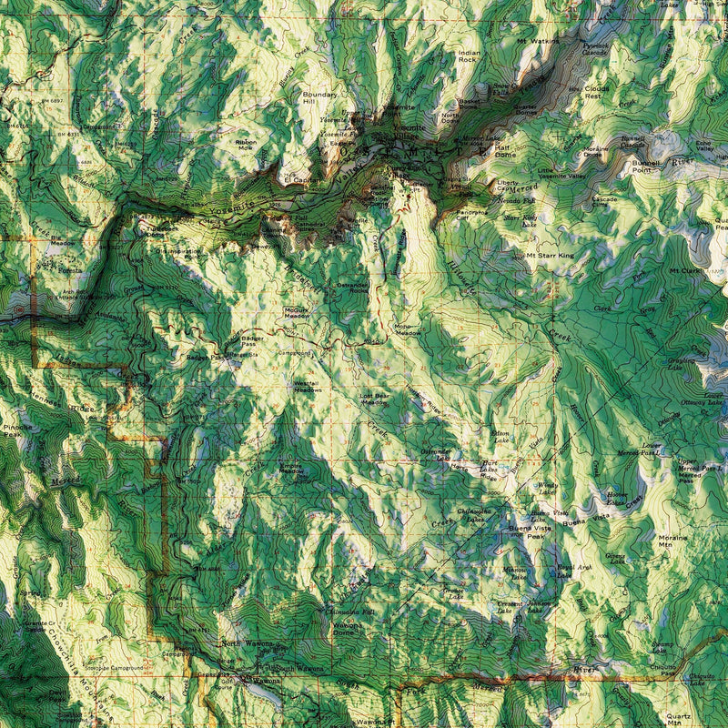Yosemite National Park 1958 Shaded Relief Map - Muir Way - Vintage Relief