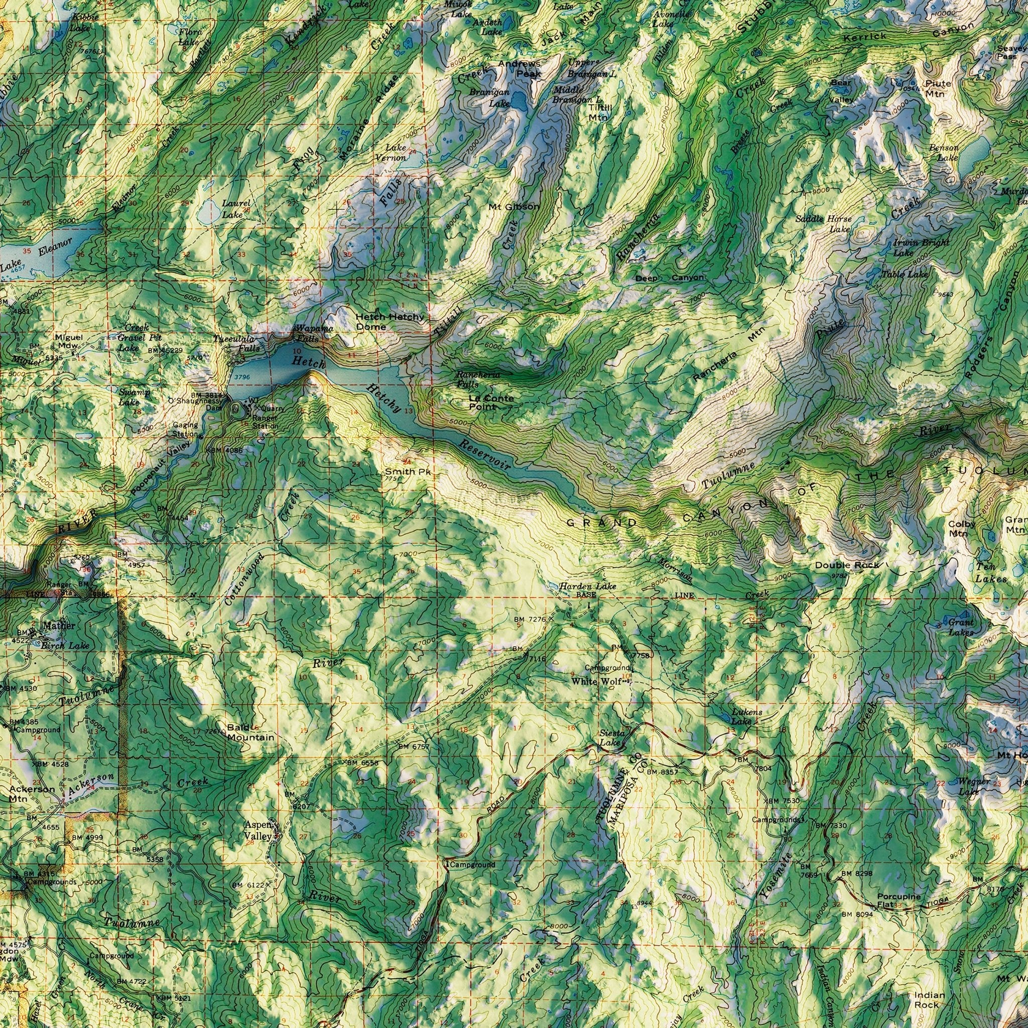 Yosemite National Park 1958 Shaded Relief Map - Muir Way - Vintage Relief