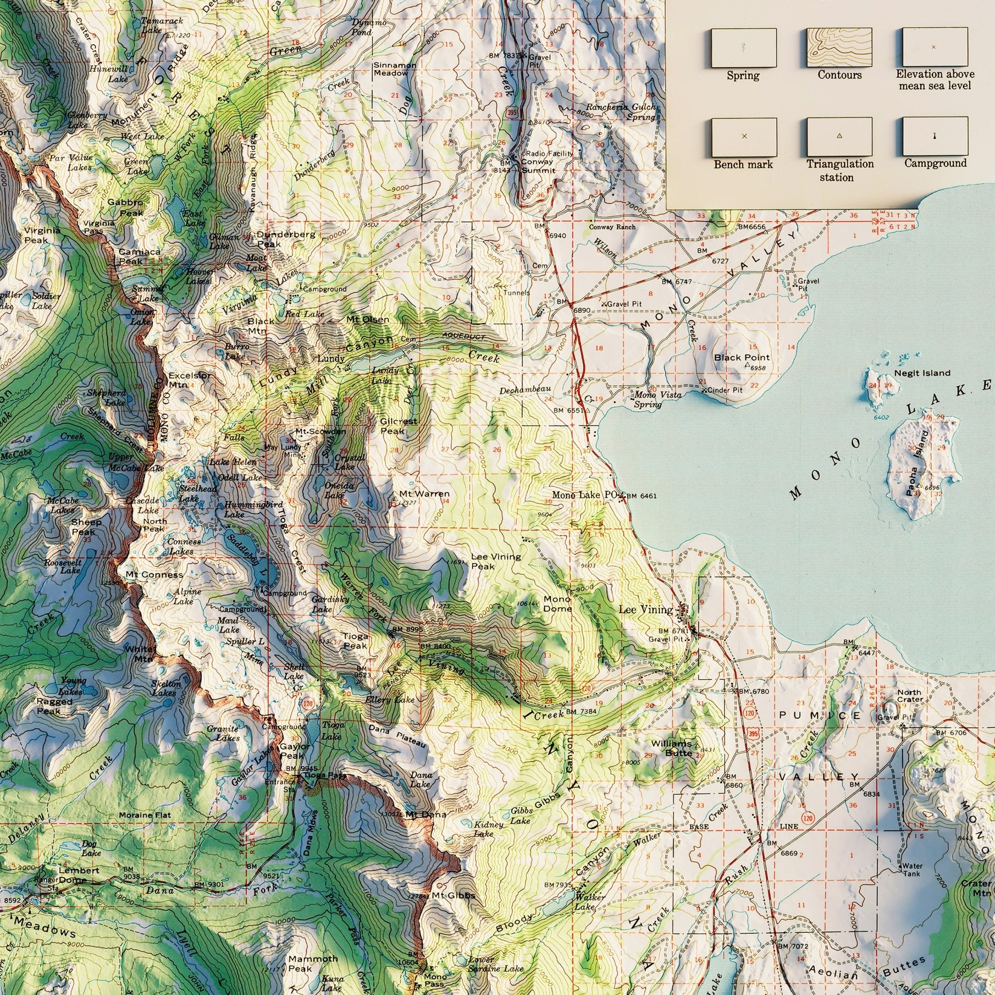 Yosemite National Park 1958 Shaded Relief Map - Muir Way - Vintage Relief