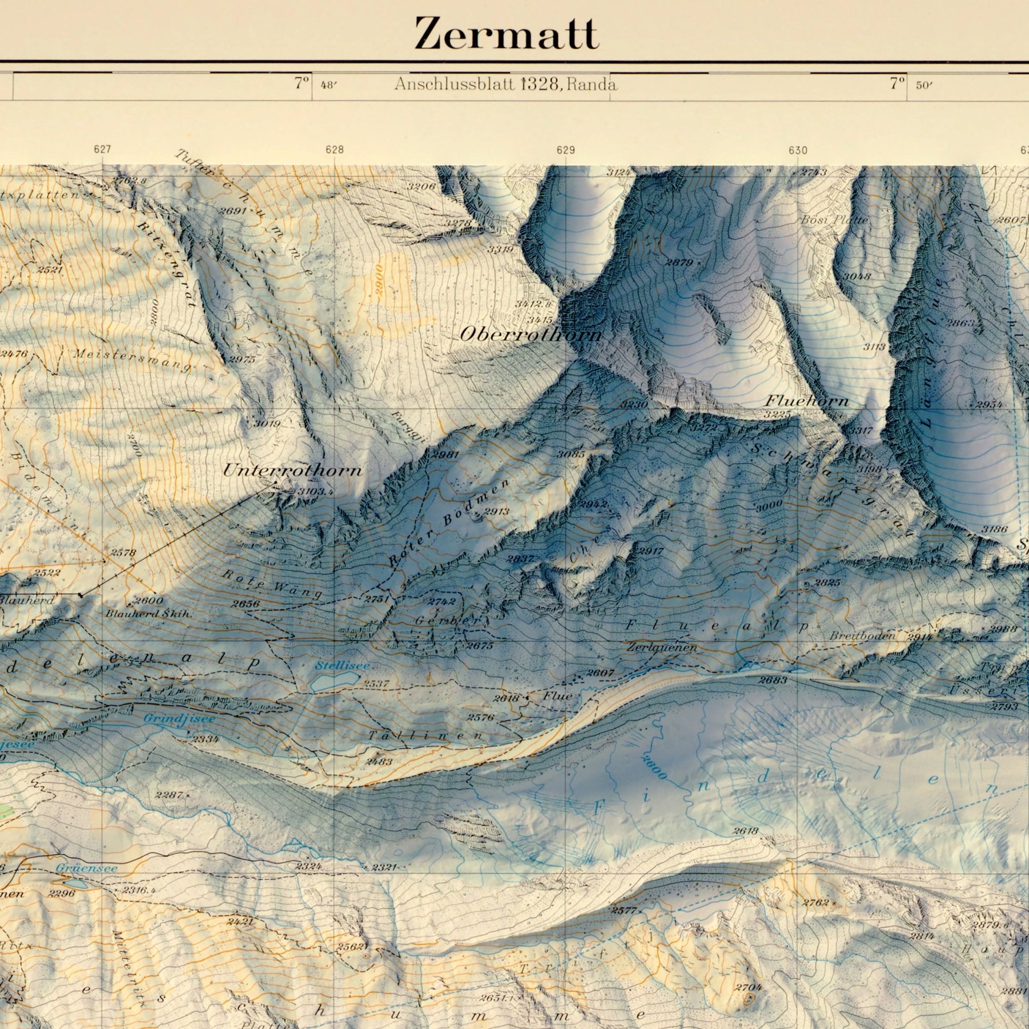 Zermatt 1970 Shaded Relief Map - Muir Way - Vintage Relief
