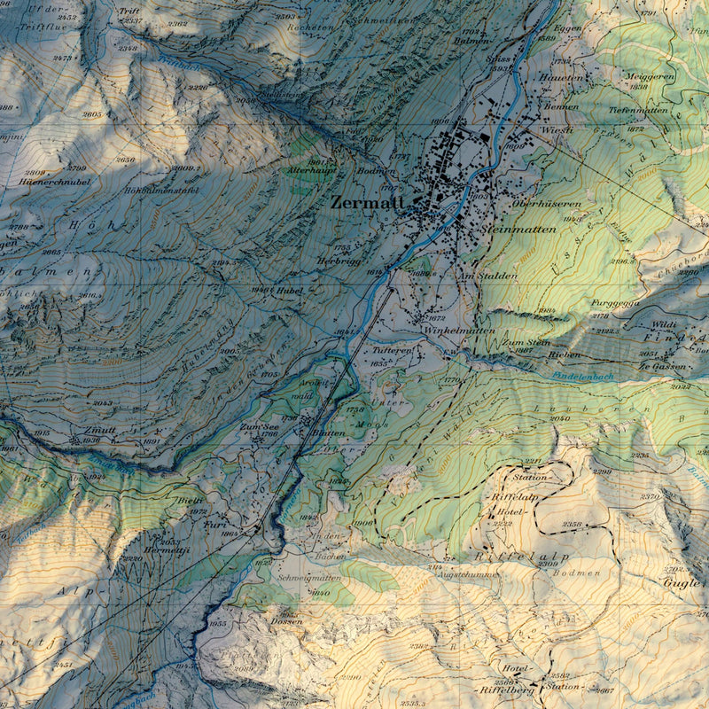 Zermatt 1970 Shaded Relief Map - Muir Way - Vintage Relief