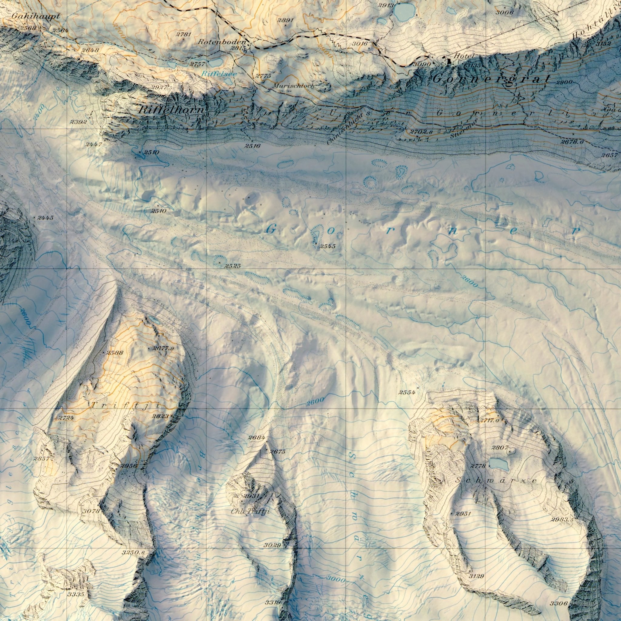 Zermatt 1970 Shaded Relief Map | 3D Swiss Alps Art | Muir Way