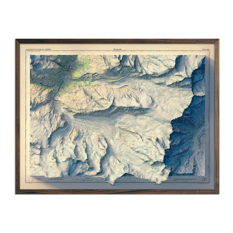 Zermatt 1970 Shaded Relief Map - Muir Way - Vintage Relief