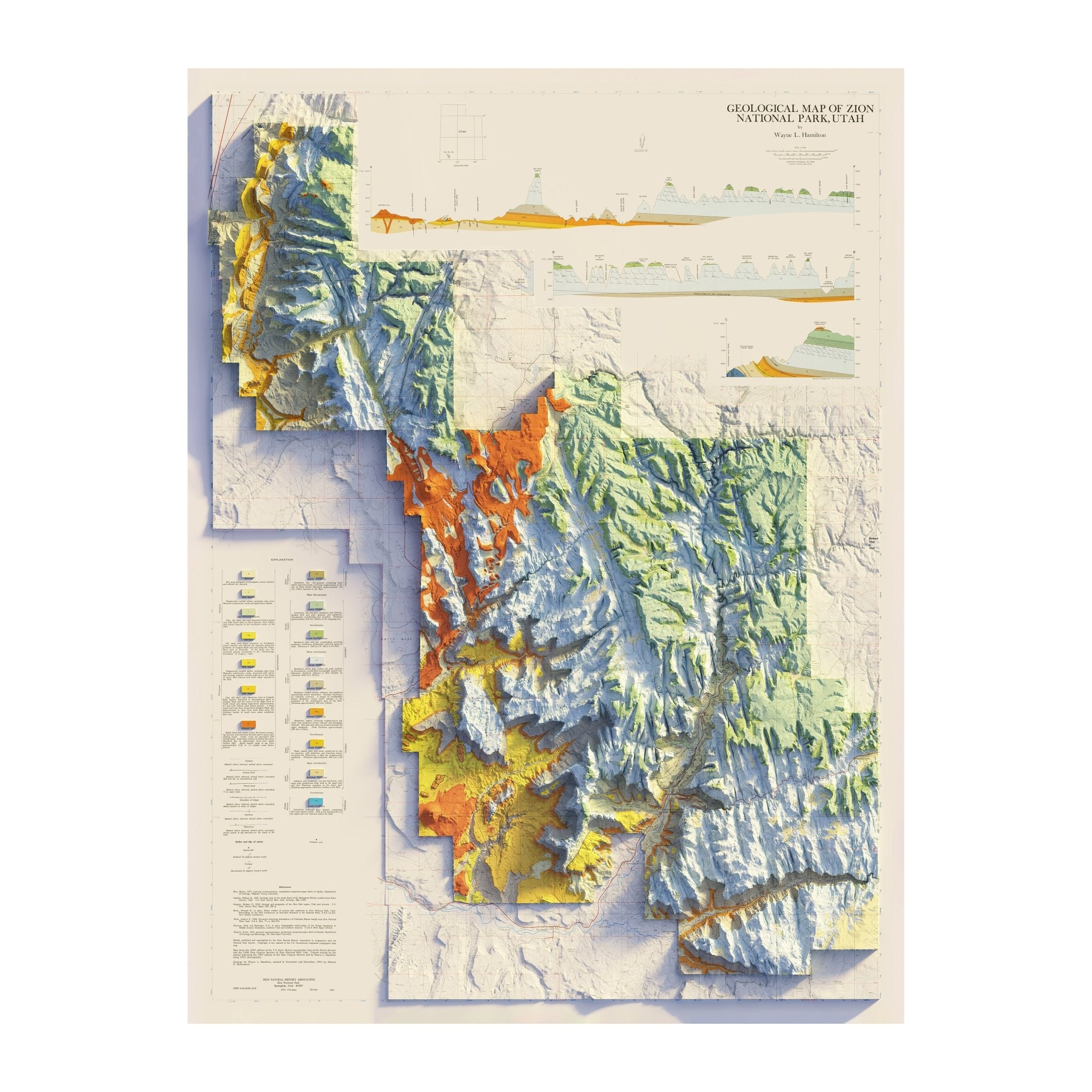 Zion 1987 Shaded Relief Map - Muir Way - Vintage Relief