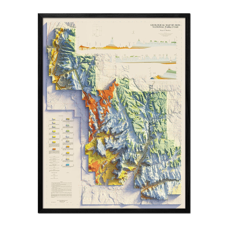 Zion 1987 Shaded Relief Map - Muir Way - Vintage Relief