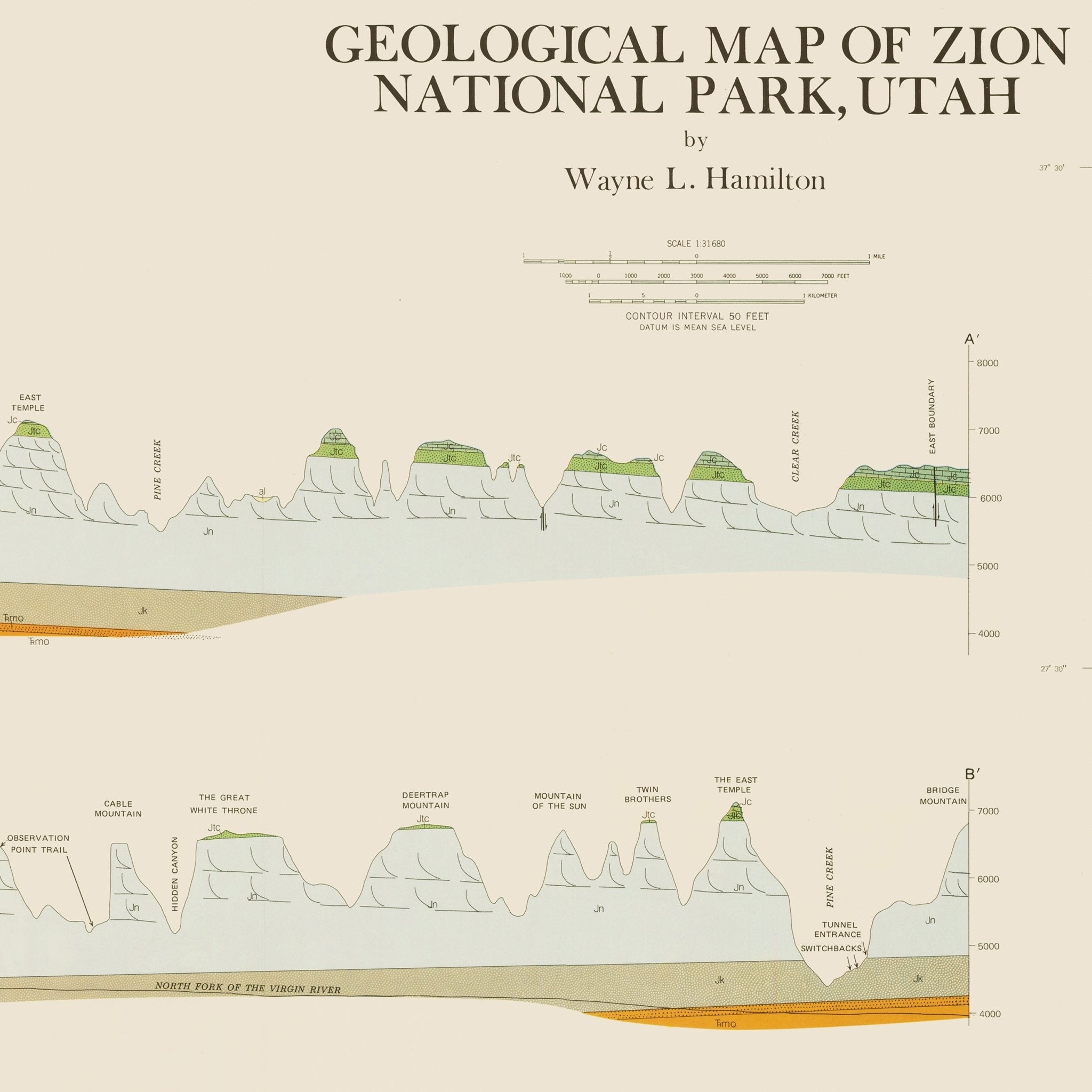 Zion 1987 Shaded Relief Map - Muir Way - Vintage Relief