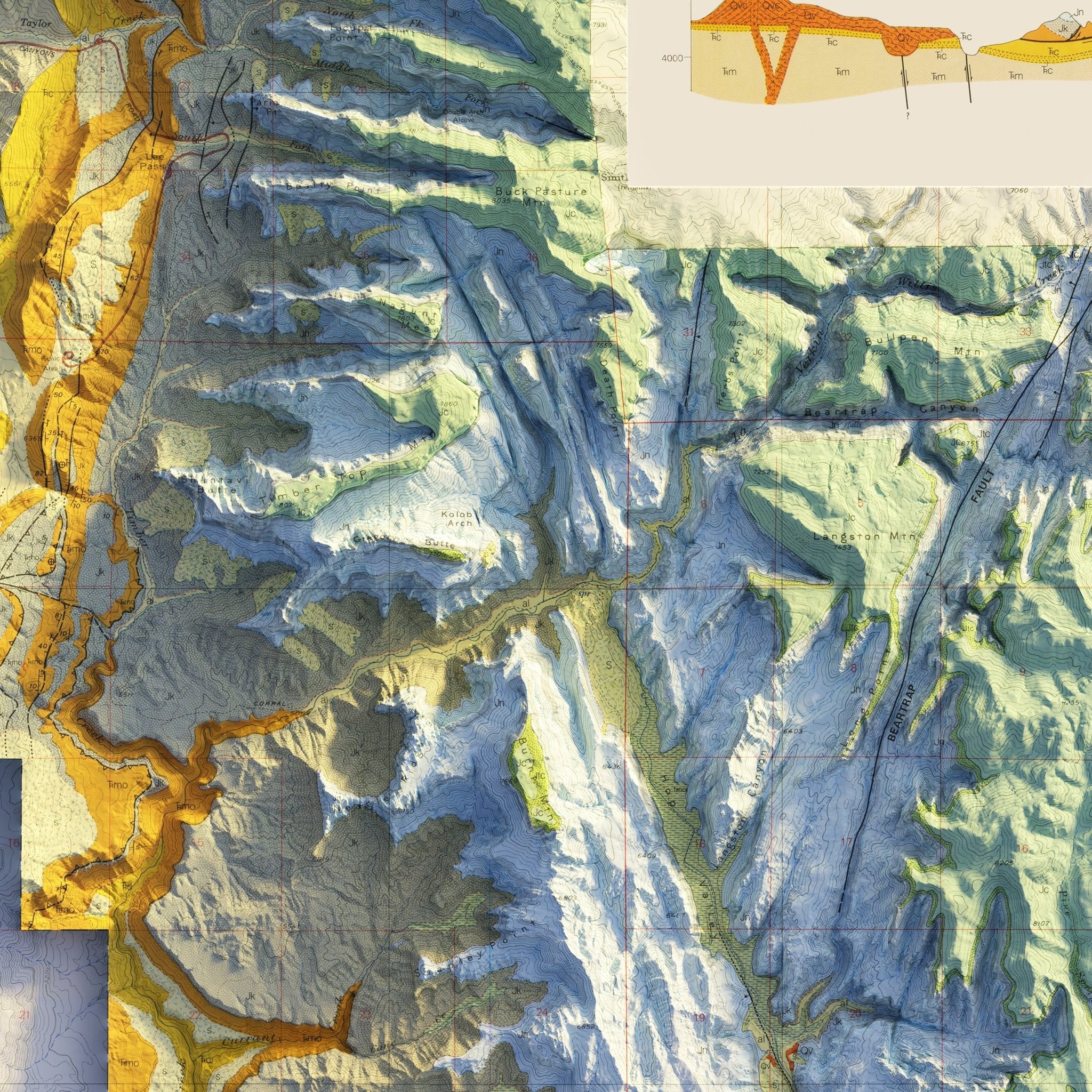 Zion 1987 Shaded Relief Map - Muir Way - Vintage Relief