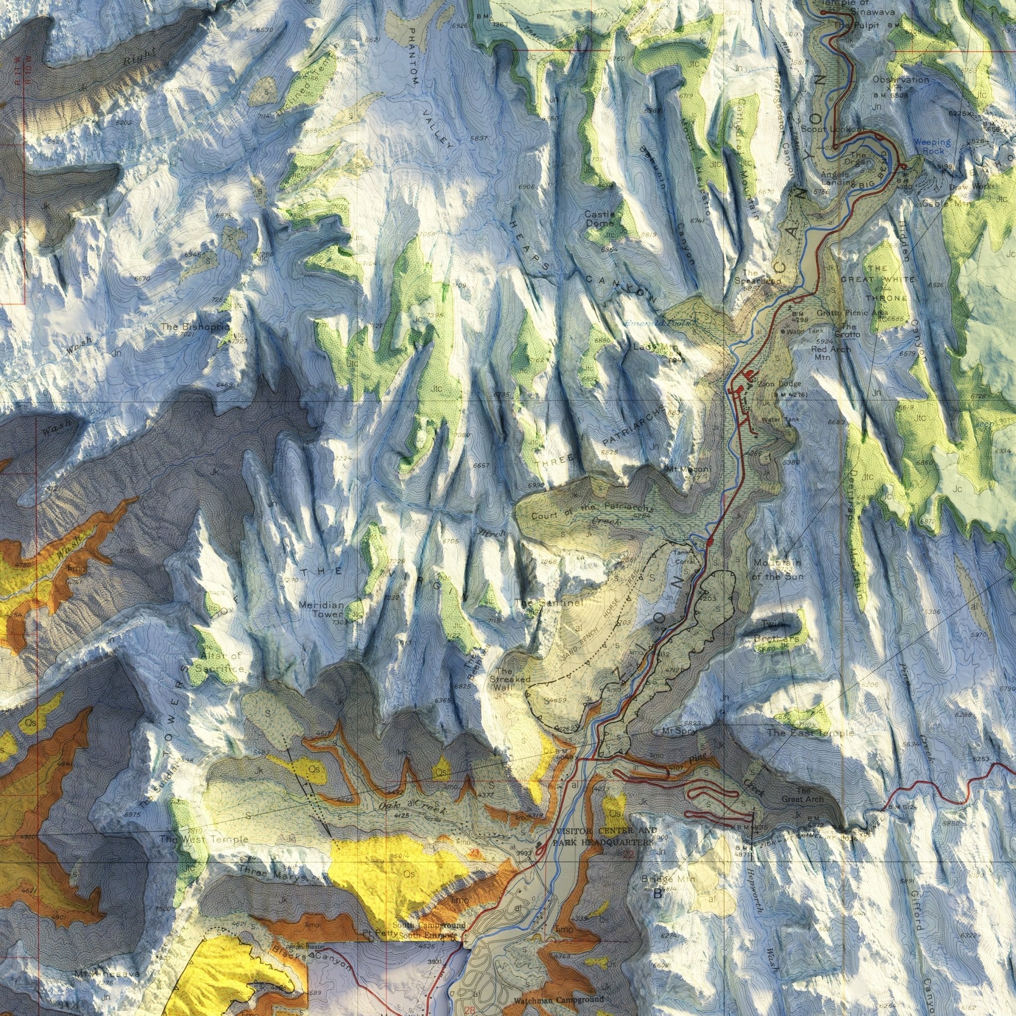 Zion 1987 Shaded Relief Map - Muir Way - Vintage Relief