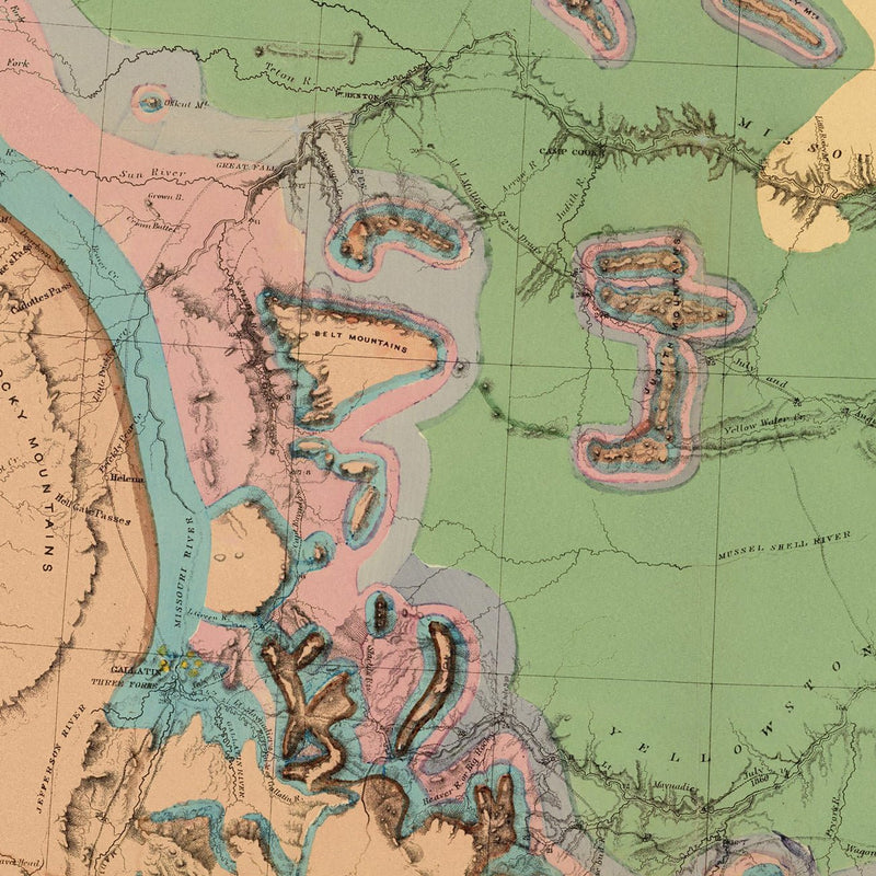 Yellowstone and Missouri Rivers Map 1869 - Muir Way - Vintage Map