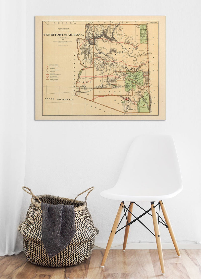 Arizona Territory 1876 Map - Muir Way - Vintage Map