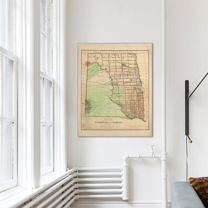 Dakota Territory 1876 Map - Muir Way - Vintage Map