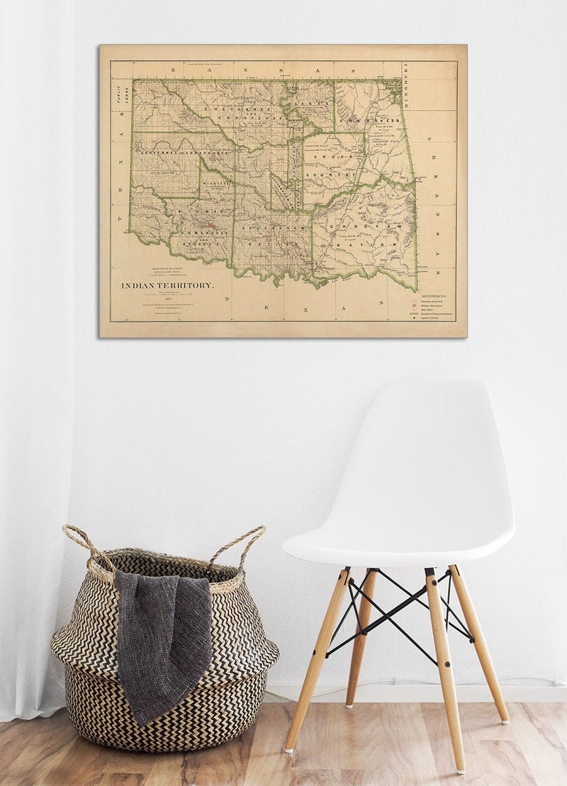 Indian Territory (Oklahoma) 1876 Map - Muir Way - Vintage Map