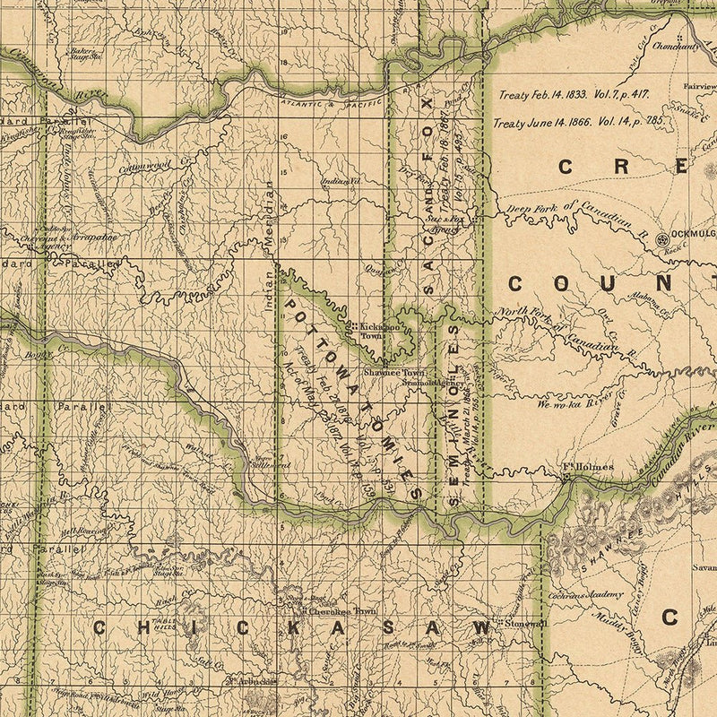 Indian Territory (Oklahoma) 1876 Map - Muir Way - Vintage Map