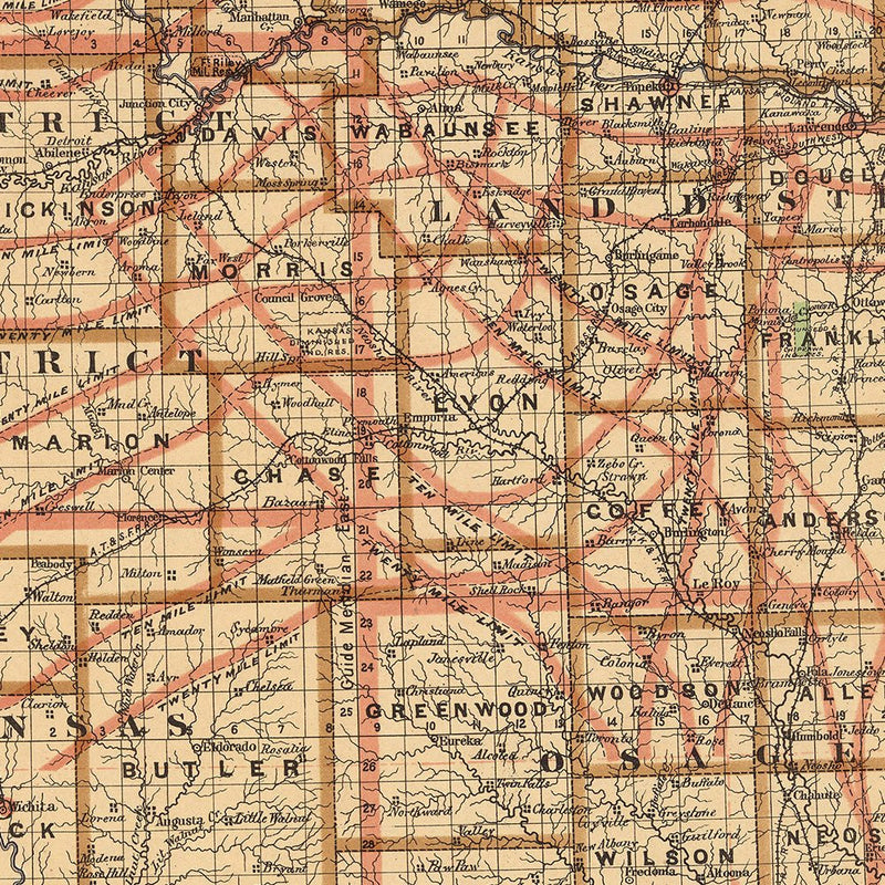 Kansas State 1876 Map - Muir Way - Vintage Map