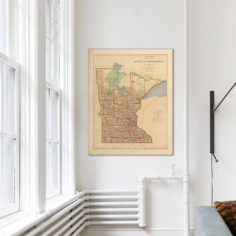 Minnesota State 1876 Map - Muir Way - Vintage Map