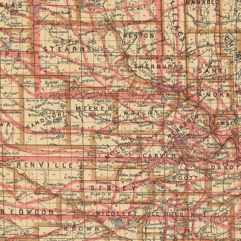 Minnesota State 1876 Map - Muir Way - Vintage Map