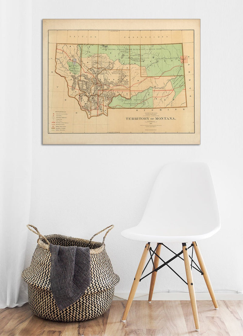 Montana Territory 1876 Map - Muir Way - Vintage Map