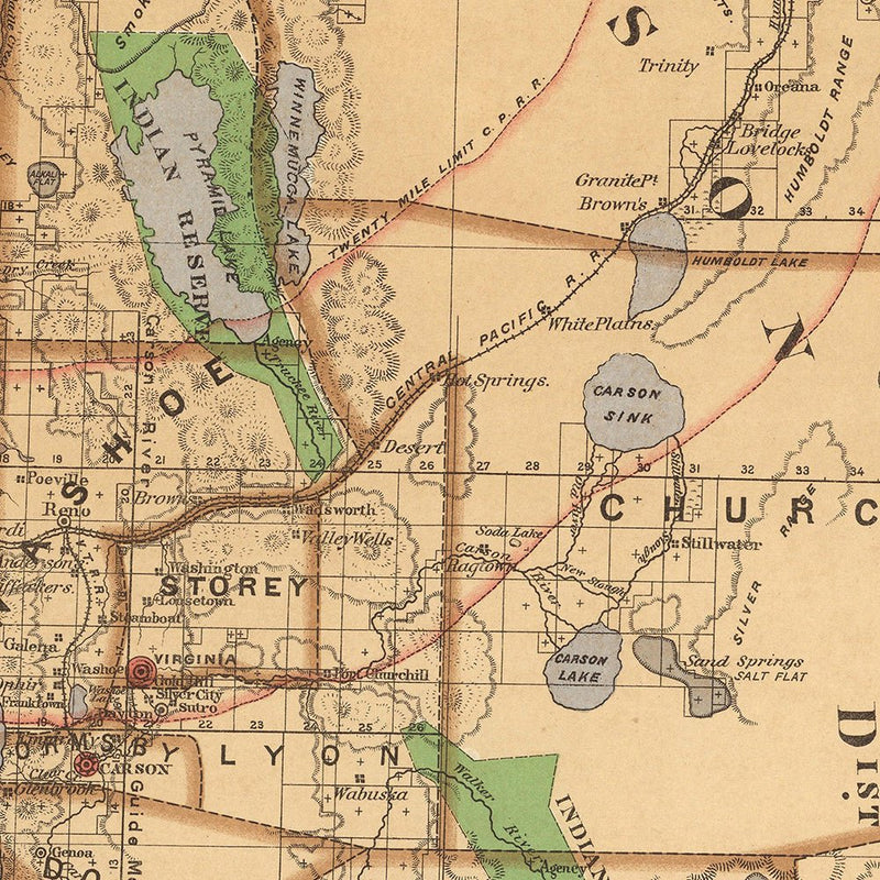Nevada State 1876 Map - Muir Way - Vintage Map