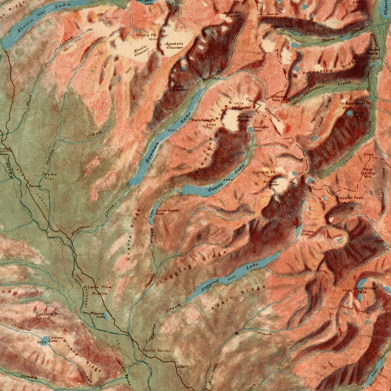 Glacier National Park Map 1914 - Muir Way - Vintage Map