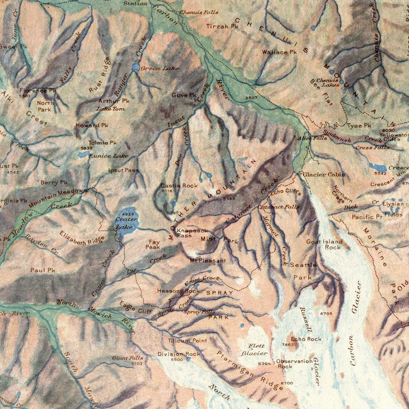 Mt. Rainier National Park Map 1914 - Muir Way - Vintage Map