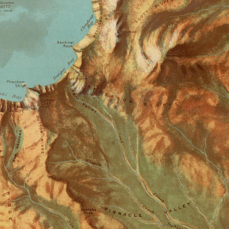 Crater Lake National Park Map 1914 - Muir Way - Vintage Map