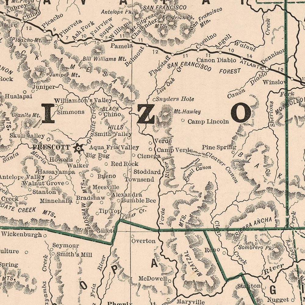 Arizona 1883 Map Print | Vintage Landscape Map – Muir Way
