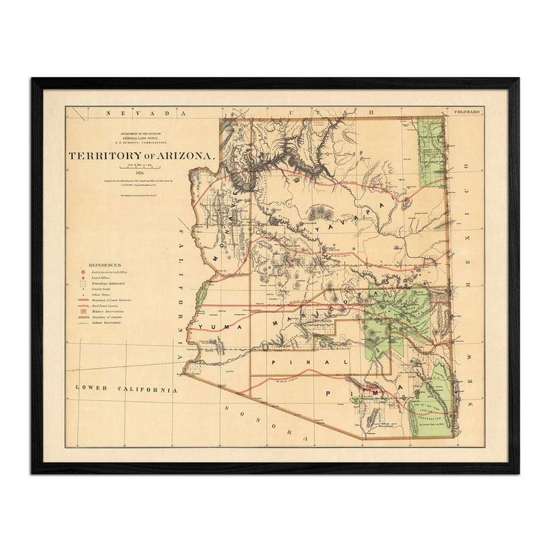 Arizona Territory 1876 Map - Muir Way - Vintage Map