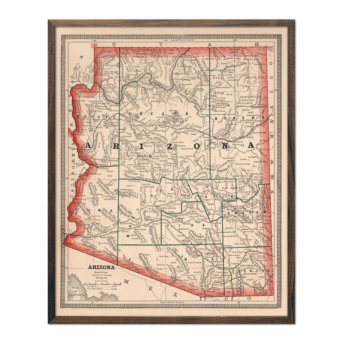 Arizona 1883 Map Print | Vintage Landscape Map – Muir Way