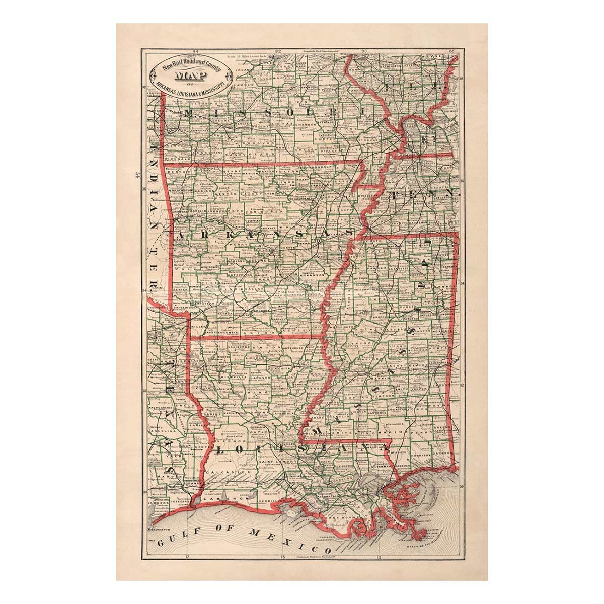 1950 Arkansas, Louisiana & Mississippi Road Map – Std. Oil of New Jersey  (Esso)