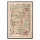 Vintage Map of Arkansas, Louisiana and Mississippi 1883