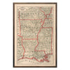 Vintage Map of Arkansas, Louisiana and Mississippi 1883