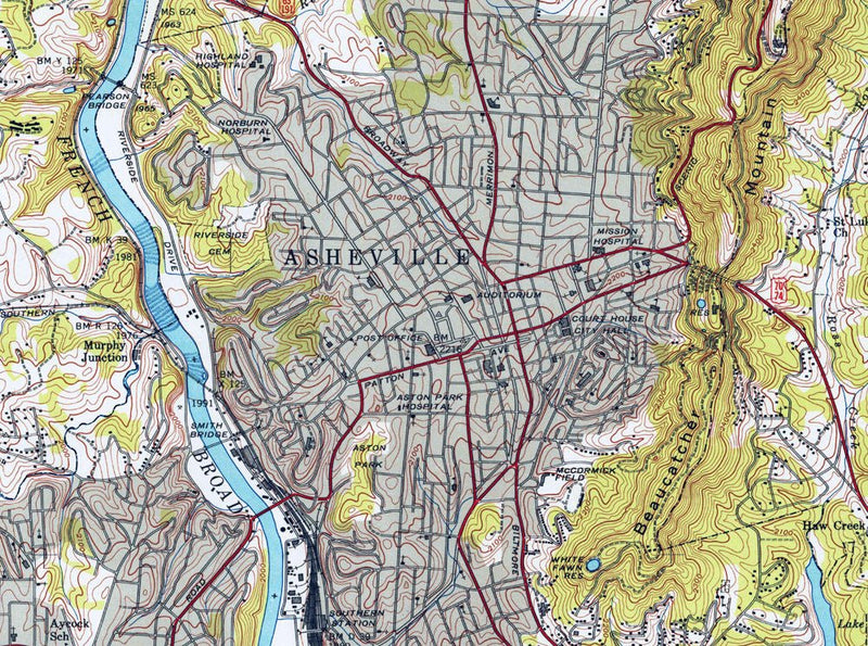Asheville, NC 1943 USGS Map - Muir Way - Vintage Map