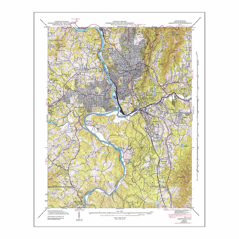 Asheville, NC 1943 USGS Map - Muir Way - Vintage Map